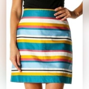 LOFT Teal and Pink Striped A-Line Skirt
